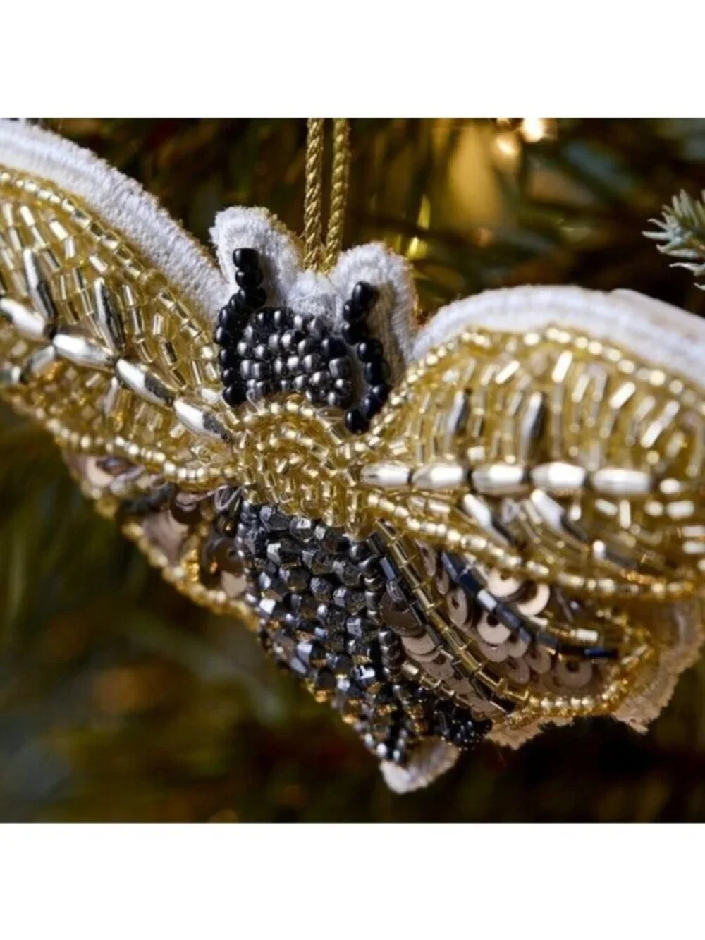 West Elm Embroidered Bee Wings Ornament NEW Christmas Holiday Beaded Boho
